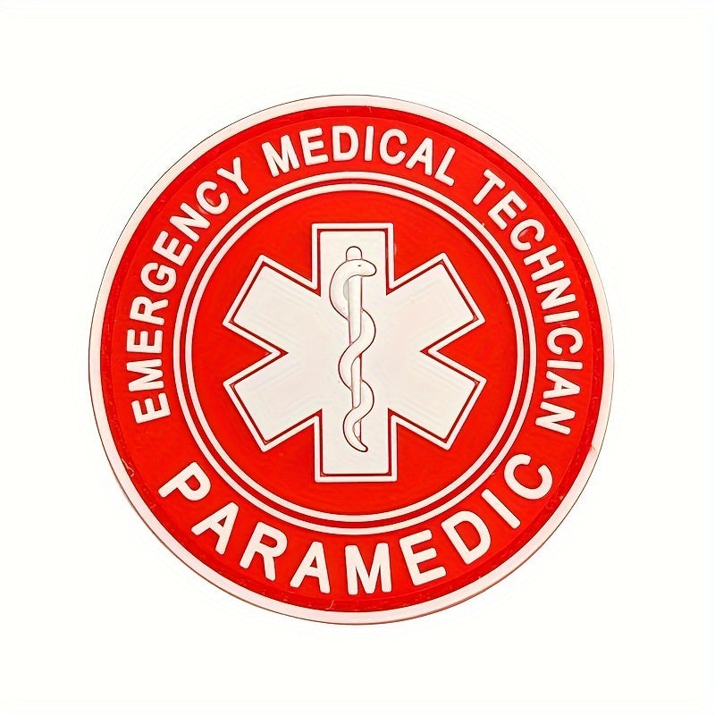 Paramedic PVC Rubber Badge featuring the Star of Life - A soft and durable first aid emblem perfect for attaching to backpacks and clothing.