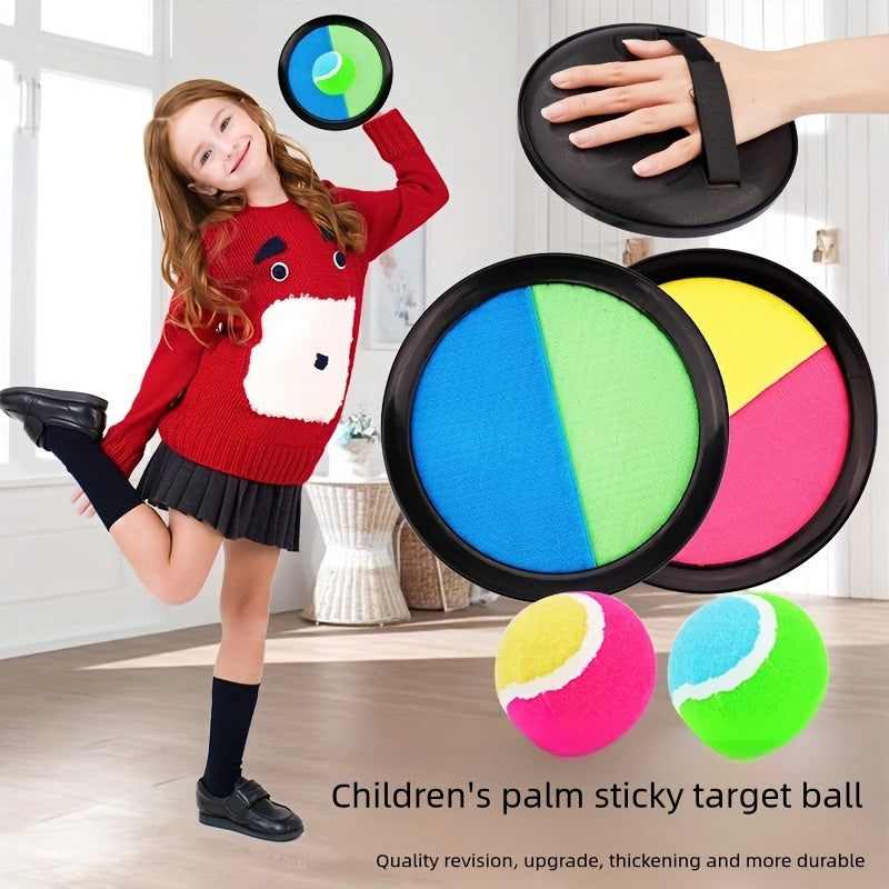 Kids Sticky Ball set with 19cm mixed color plastic fly disc and suction cup for interactive throw and catch game. Great for school and family fun activities.