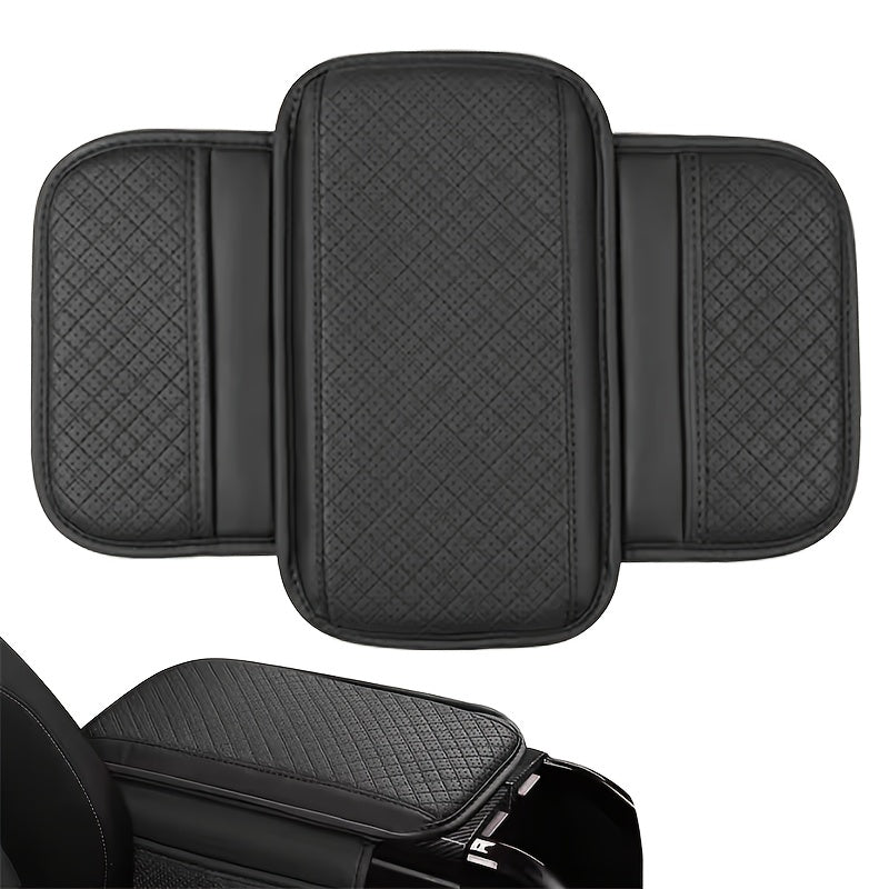 PU Leather Car Armrest Cushion with Memory Foam, Dual Storage Pockets, Elbow Support Pad, Anti-Scratch, Wear-Resistant, Breathable Design, Interior Accessory.