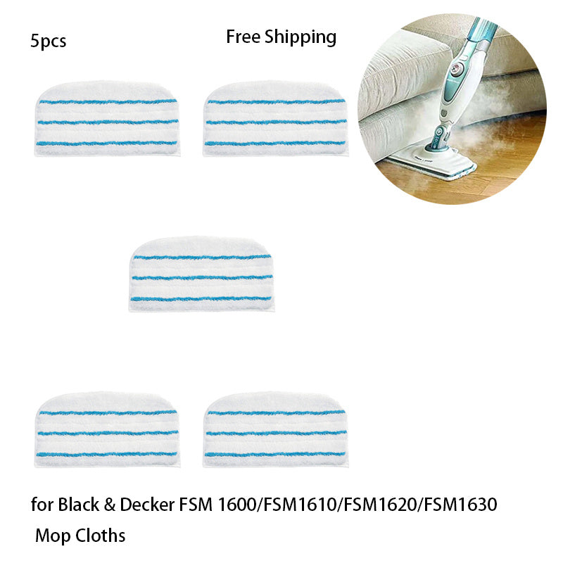 Pack of 5 Black & Decker Compatible Steam Mop Pads, Eco-Friendly Reusable Washable Cloth Refills for FSM 1600/1610/1620/1630 Series, Ideal for Floor Cleaning