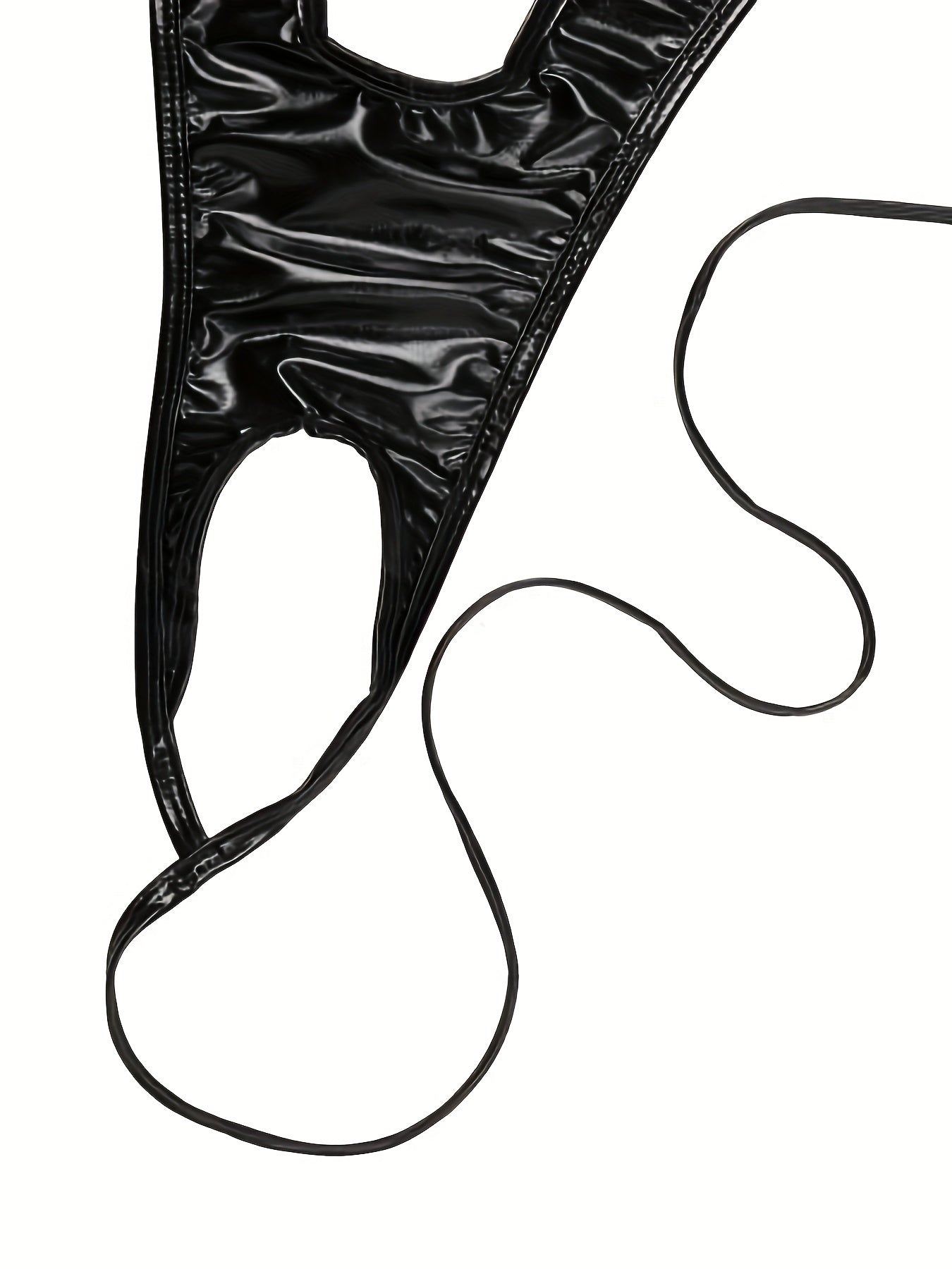 Sexy glitter PU leather teddy with halter open cup and open crotch, paired with sequin tassel nipple covers. Flaunt your curves in this seductive lingerie set.