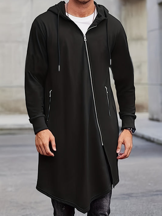 Fall/Winter Asymmetric Hooded Zip Jacket for Plus Size Men.