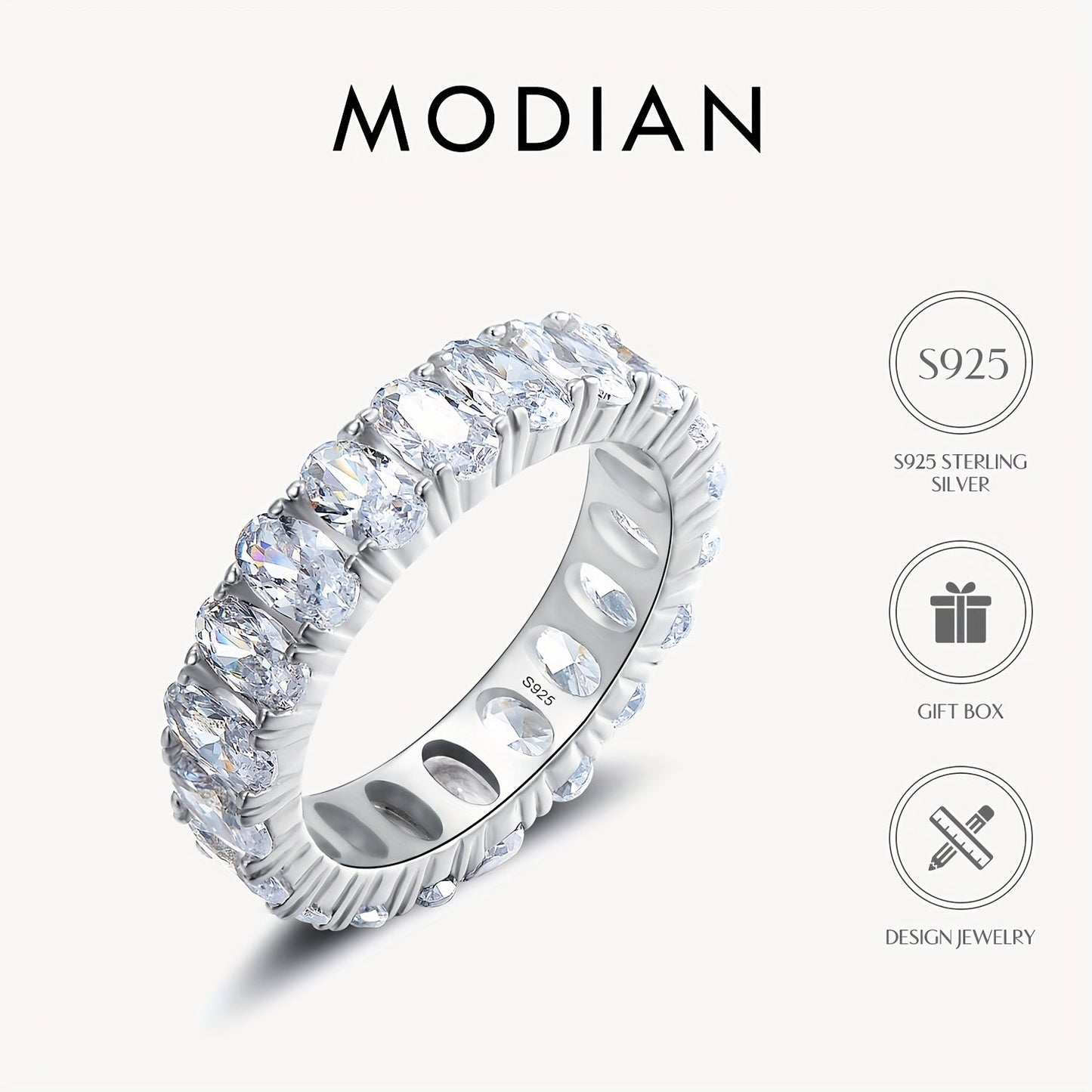 Stunning MODIAN 925 Sterling Silver Oval CZ Engagement Ring for Women, Featuring 4-Prong-Set Synthetic Zirconia, Timeless Luxury Wedding Jewelry, Perfect Mardi Gras Day Gift, Versatile All-Season Wear