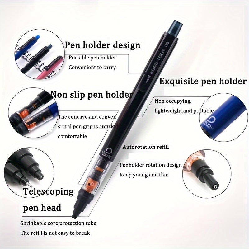 KURUTOGA Erasable Mechanical Pencil M5-452, 0.5mm HB Lead, Rotating Action for Smooth Writing - Perfect for Daily Office Use