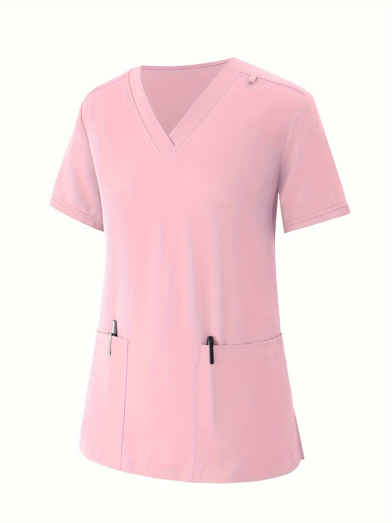 Women's V-Neck Scrub Set, 95% Polyester, 5% Elastane, Solid Color, Breathable with Pockets, All-Season Workwear