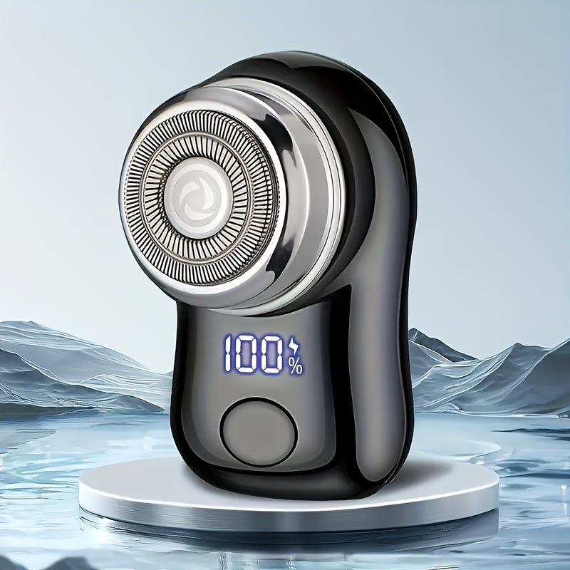 Compact, portable men's electric shaver with USB rechargeable, long-lasting battery and fast charge. Residue-free and perfect gift for him.