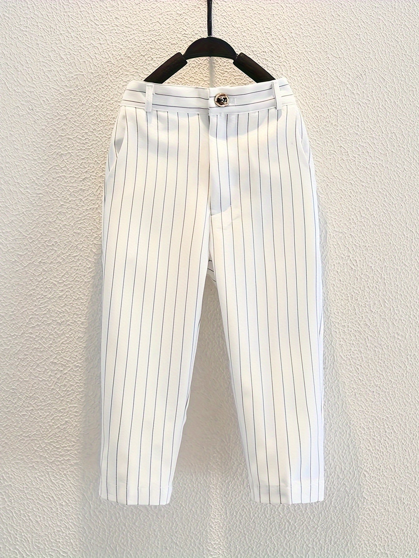 Boys' striped elastic waist dress pants in British preppy style for school or performances in spring/fall.