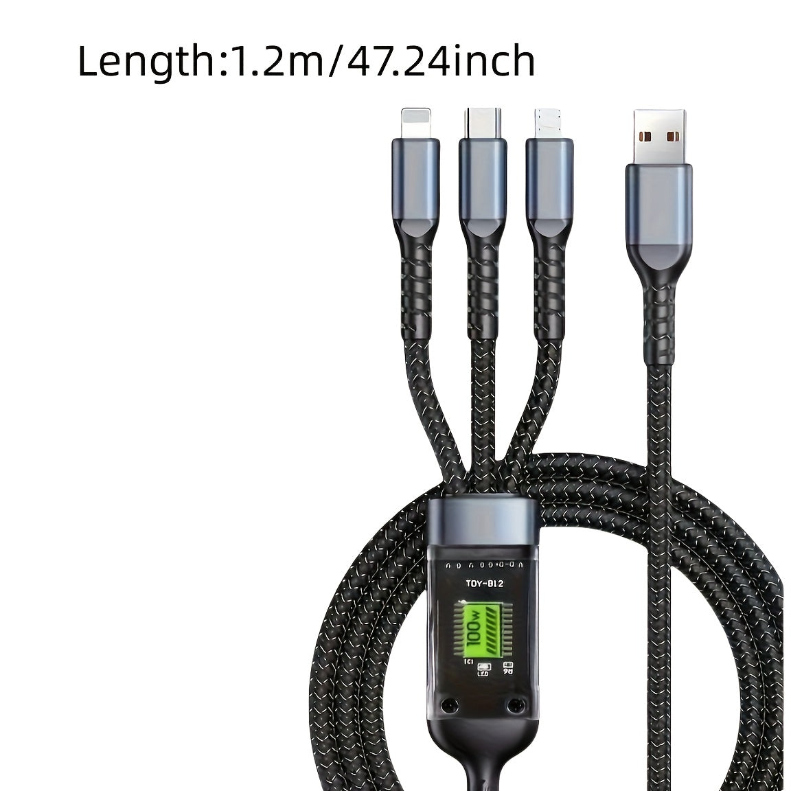 One 3-in-1 100W USB Type C fast charging cable for multiple devices.