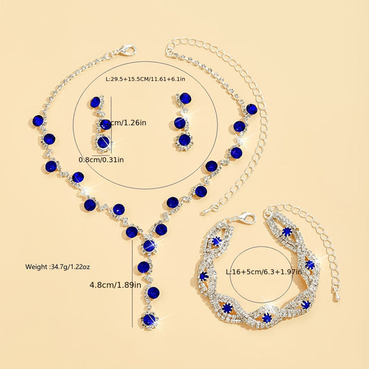 Stunning Jewelry Set in Sapphire Blue - Featuring Silvery-Plated Necklace, Earrings & Bracelet adorned with Synthetic November Birthstone - Ideal for Special Occasions and Celebrations