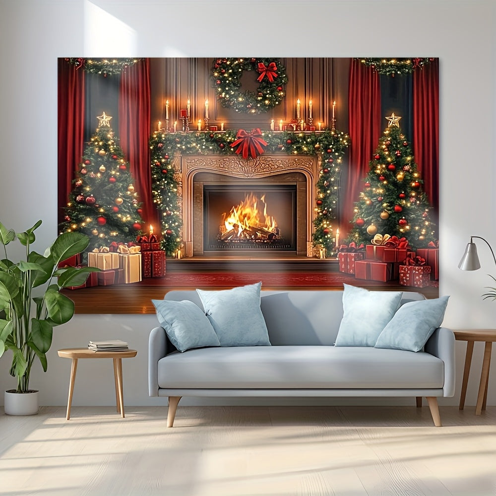 Classic Brown Wooden Christmas Fireplace Backdrop, perfect for Weddings, Banquets, and Corporate Events, Elevates Home Decor