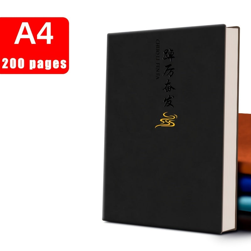 Luxury leather bound A4 notebook with 200 pages, glossy finish, plain ruling, ideal for business office work meetings.