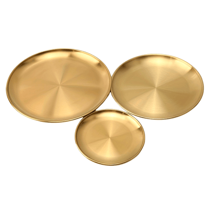 Golden stainless steel coffee tray for buffet parties and fruit decoration.