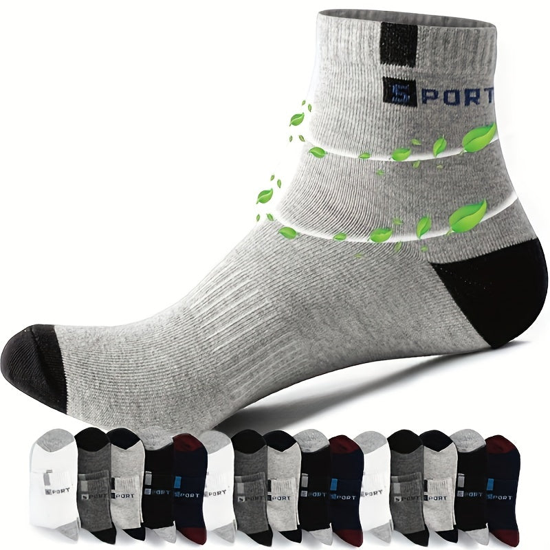 5 pairs of men's breathable sports socks with fashionable letter print and high elasticity for outdoor running