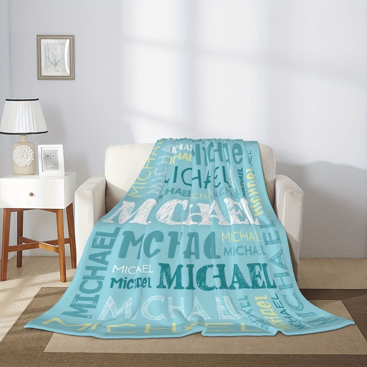 Personalized Flannel Blanket with Your Name, Made of Soft 100% Polyester, Perfect for Adults for Home, Picnics, Travel, and Bedroom Use. High-Quality Digital Printing for a Thoughtful Gift.