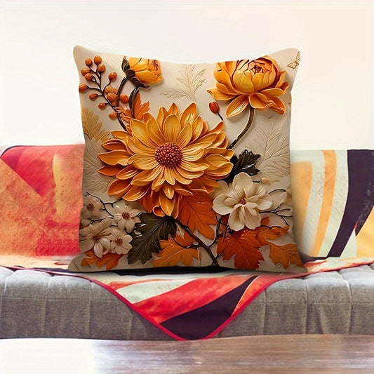 Vintage Floral & Foliage Double-Sided Print Throw Pillow Cover - Size 44.96 x 44.96 cm - Cozy Autumn-Inspired Decor - Cushion Case for Sofa, Bed, Car, Living Room - Machine Washable Polyester - Zip Closure - Insert Not Included - Decorative Pillows