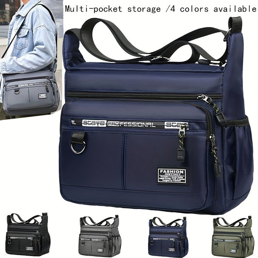 Men's Oxford cloth waterproof crossbody bag with large capacity, perfect for leisure travel or student storage.