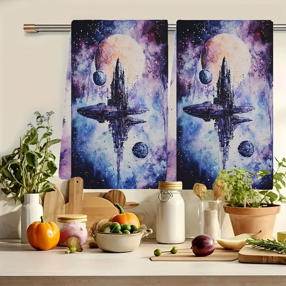 2 pieces of Interstellar Kitchen Towels - Ultra Soft and Highly Absorbent Dish Hand Towels perfect for Holiday Decor. Machine washable and measures 16x24 inches. Item number 2KYSYS1218308.