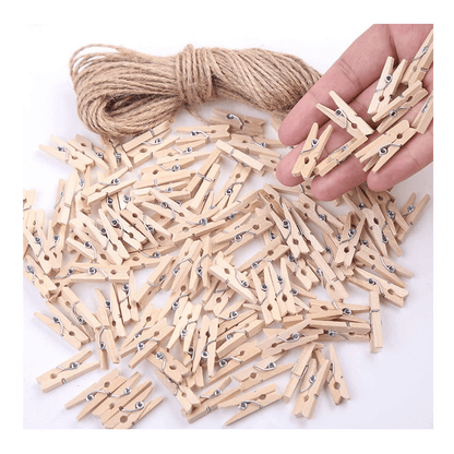 50 decorative photo clips with 5m of hemp rope.