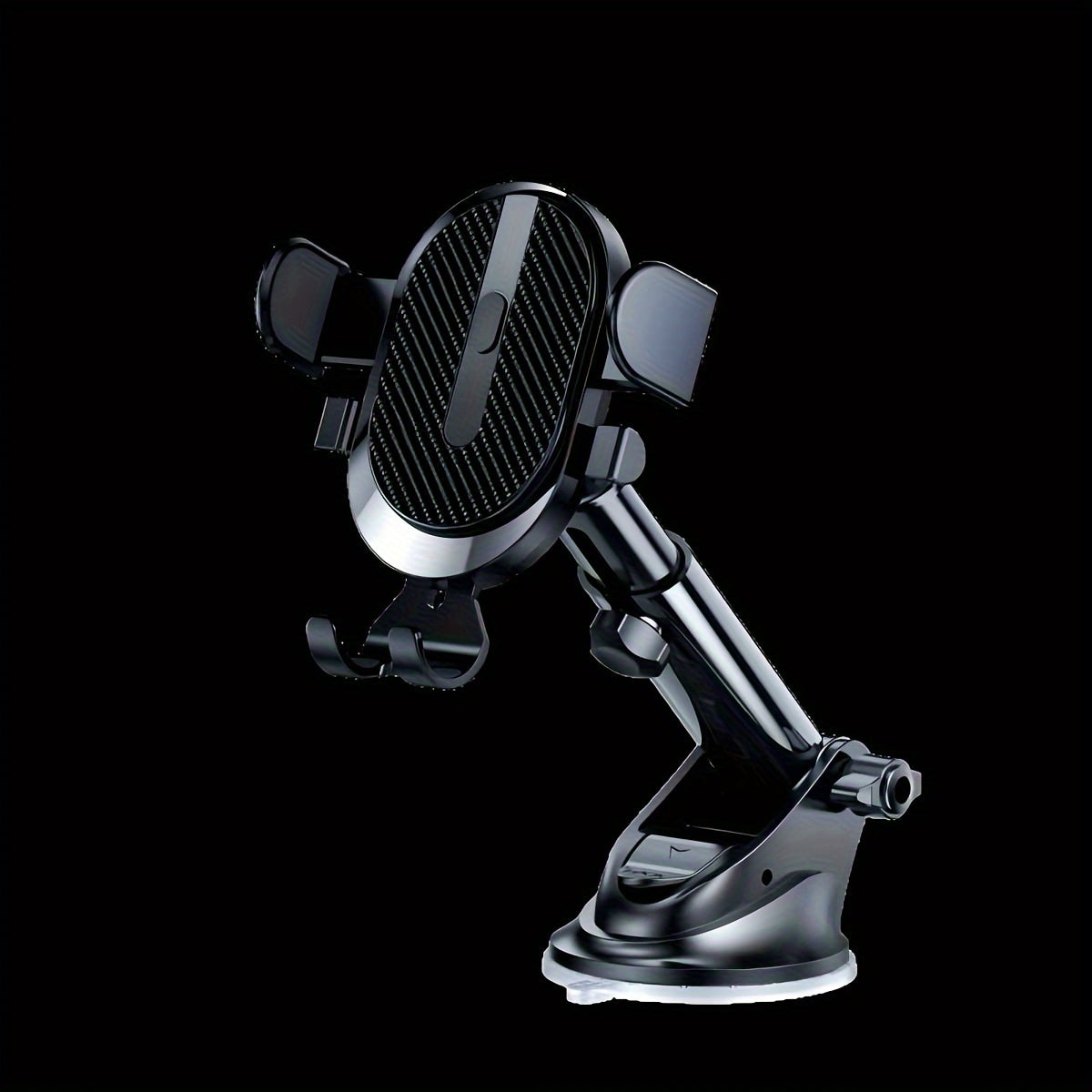 Universal car phone holder with adjustable suction cup, 360° rotating dashboard mount made of ABS material. Suitable for smartphones.