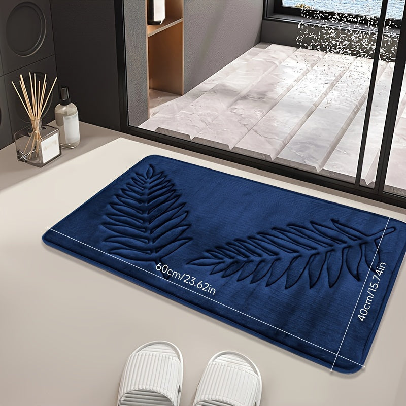 Non-Slip Leaf Pattern Bathroom Mat - Absorbent, Quick-Dry Polyester Floor Rug for Home Decor