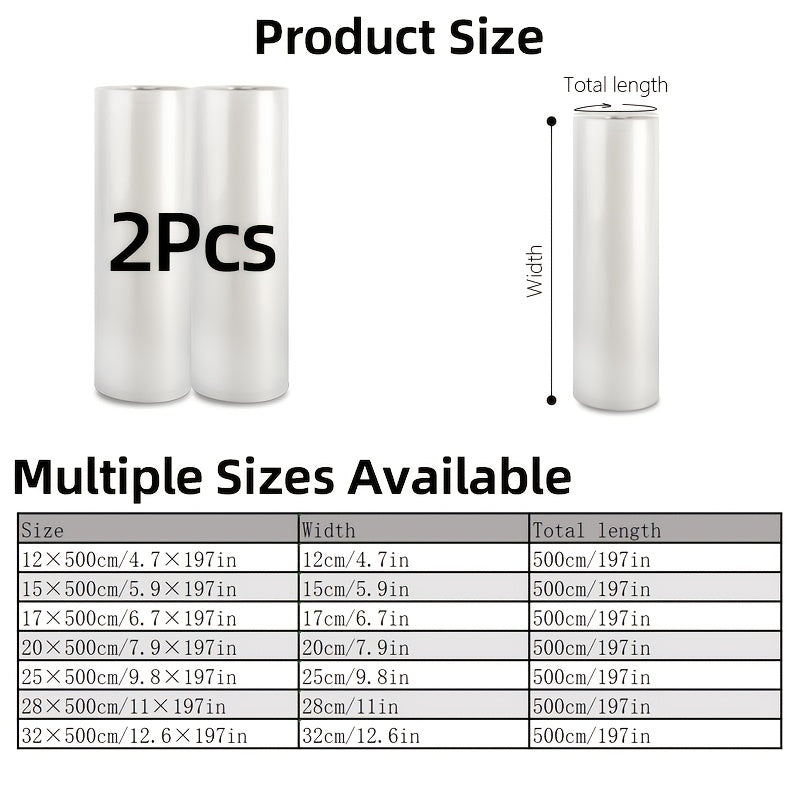 2-Pack of Agashe Vacuum Sealer Rolls, 5m Length, BPA-Free, Durable & Tear-Resistant for Food Storage & Low-Temperature Cooking. 7 Sizes Available. Perfect for Home Use.