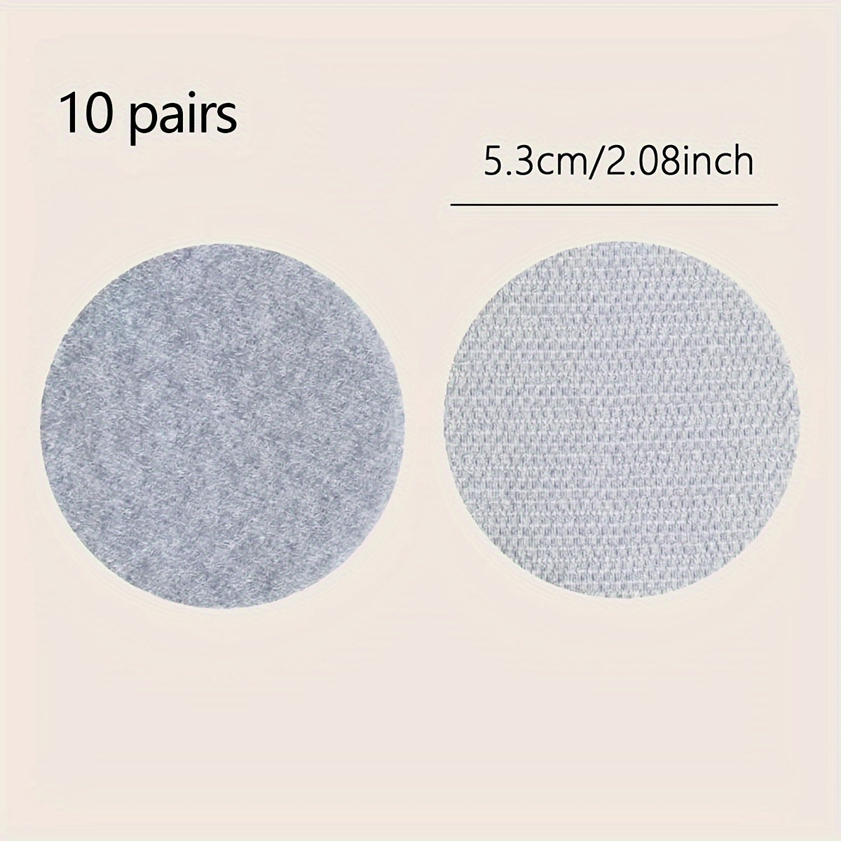 20 pieces or 10 pairs of adhesive back sofa sticker holders, each measuring 5cm (2 inches) in diameter. Ideal for home, DIY projects, and handicrafts, featuring strong fixing fabric fasteners with a back tape strip for easy attachment.