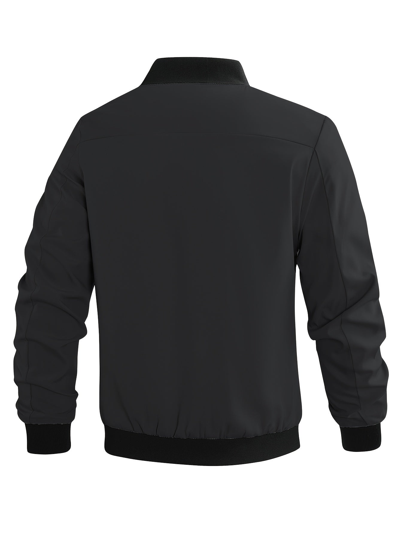 Trendy loose fit windproof jacket for plus size men, with zip closure and solid design.