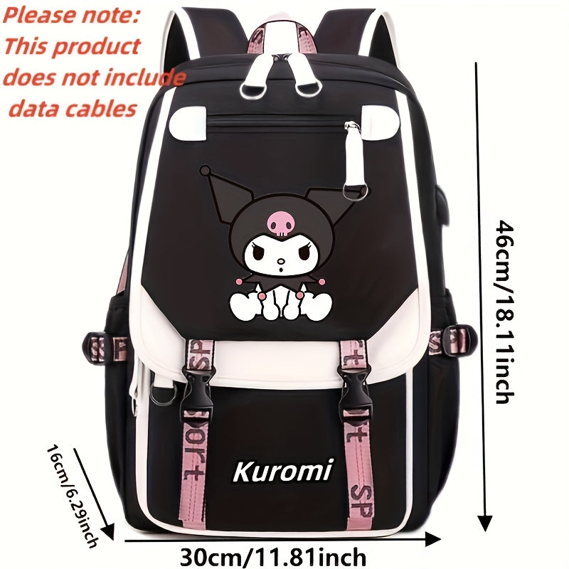 Cute Sanrio Hello Kitty Kuromi Magician laptop backpack with large capacity and foldable design, perfect for outdoor use.