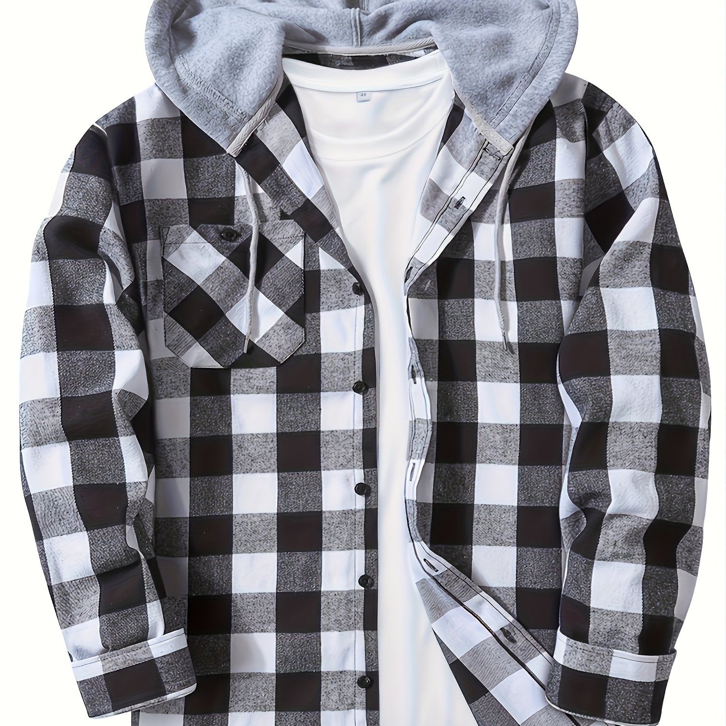 Men's Stylish Plaid Plus Size Hooded Shirt Jacket for Casual Daily Wear