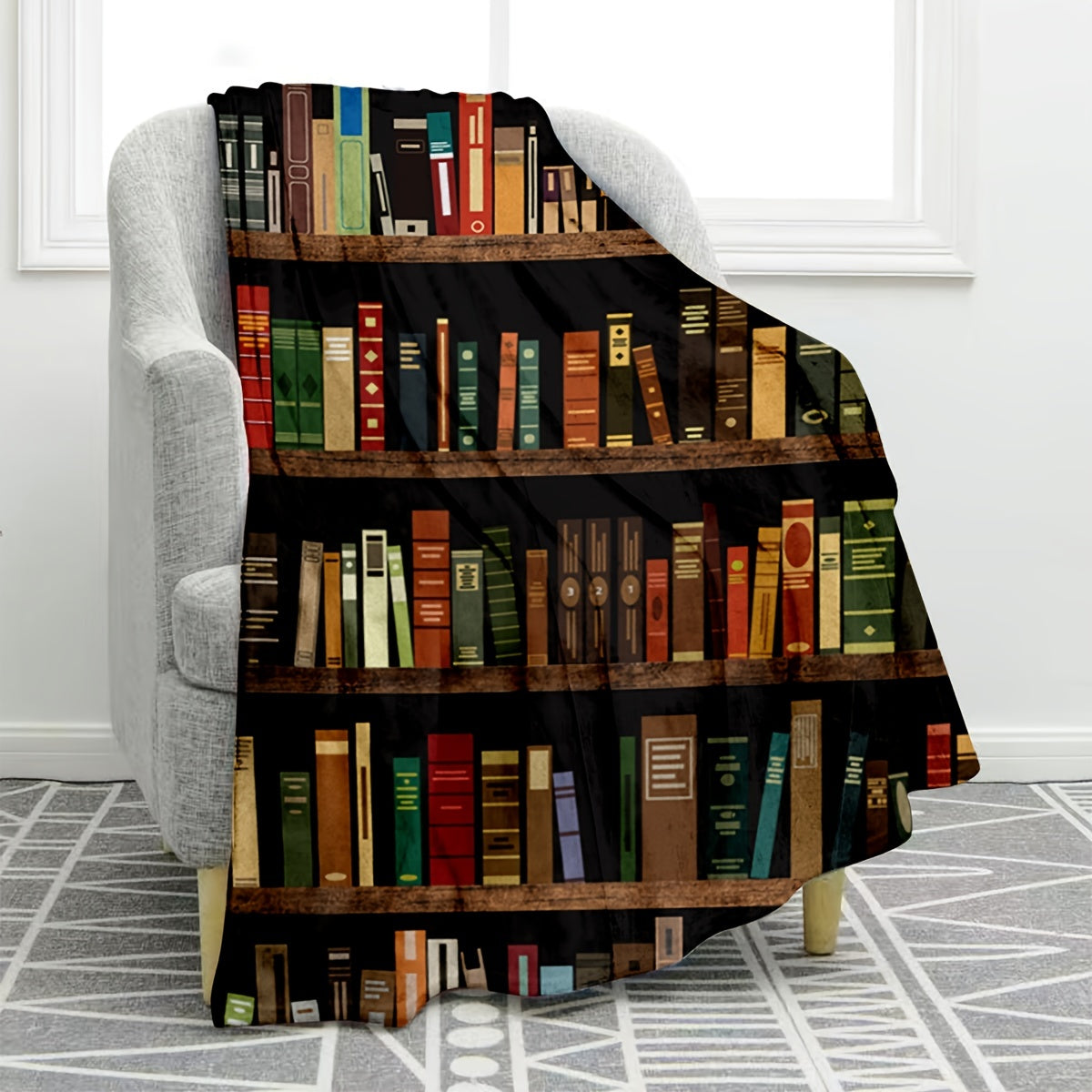 Warm, Cozy Soft Throw Blanket for Couch Bed Sofa - 1pc Bookshelf Print - Perfect Birthday Gift