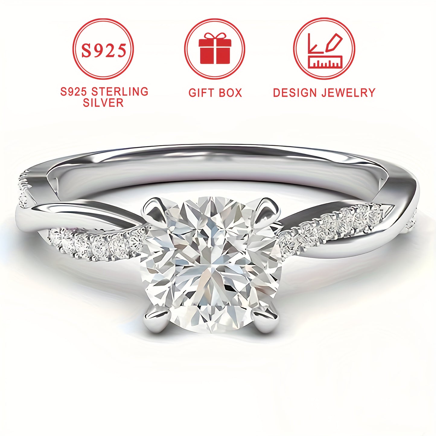 Elegant 925 Sterling Silver Ring for Women with Twisted Vine Design and Synthetic Cubic Zirconia, Perfect for Daily Wear, Ideal for Gift-Giving, Valentine's Day Gift Box Included.