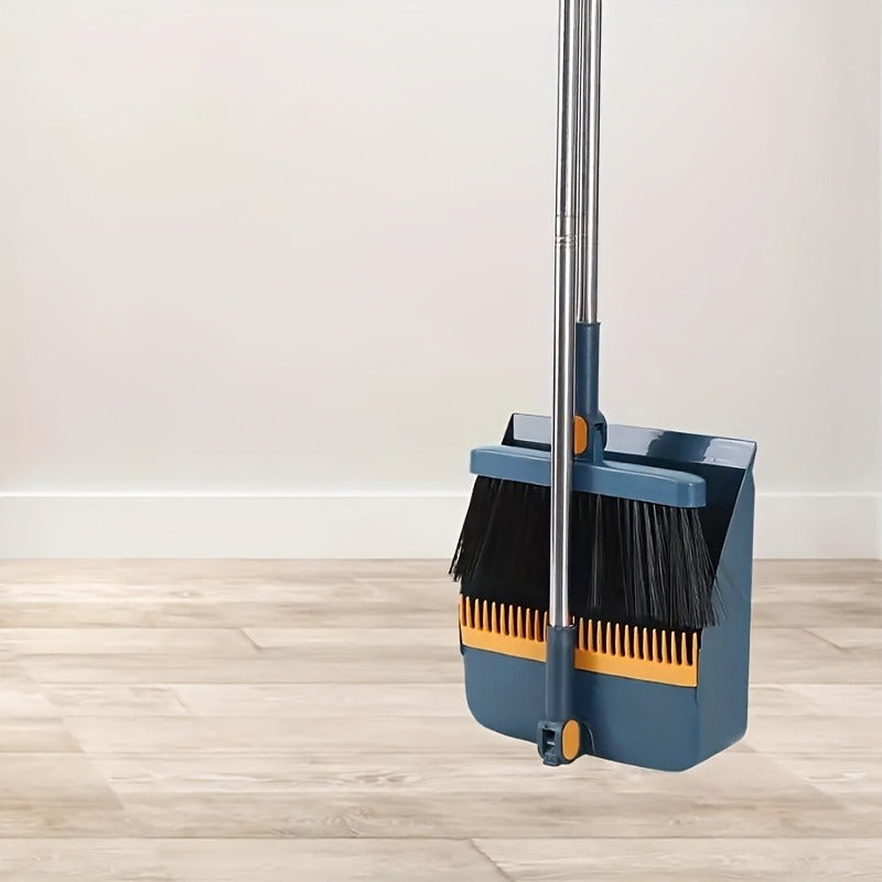 Get the ultimate cleaning combo with a 2-piece Broom & Dustpan Set featuring a stainless steel handle. This durable set has non-stick, soft bristles that effectively remove pet hair. Ideal for home, office, and dorm cleaning.