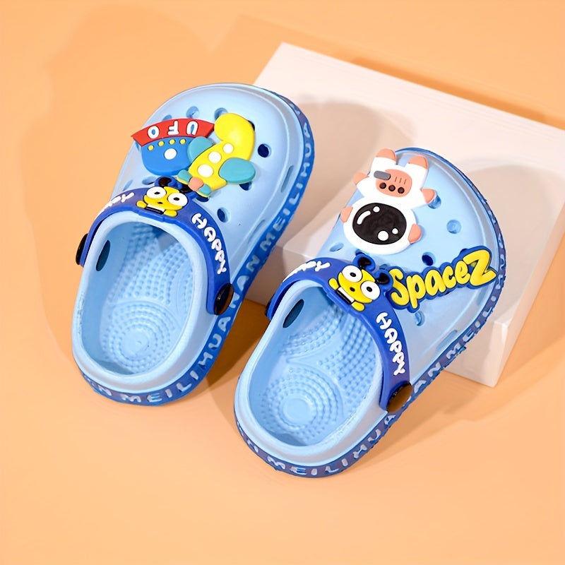 Boys' and girls' cute cartoon open-toed sandals with breathable lightweight EVA upper, perfect for daily wear or casual vacation. Easy slip-on style for the beach.