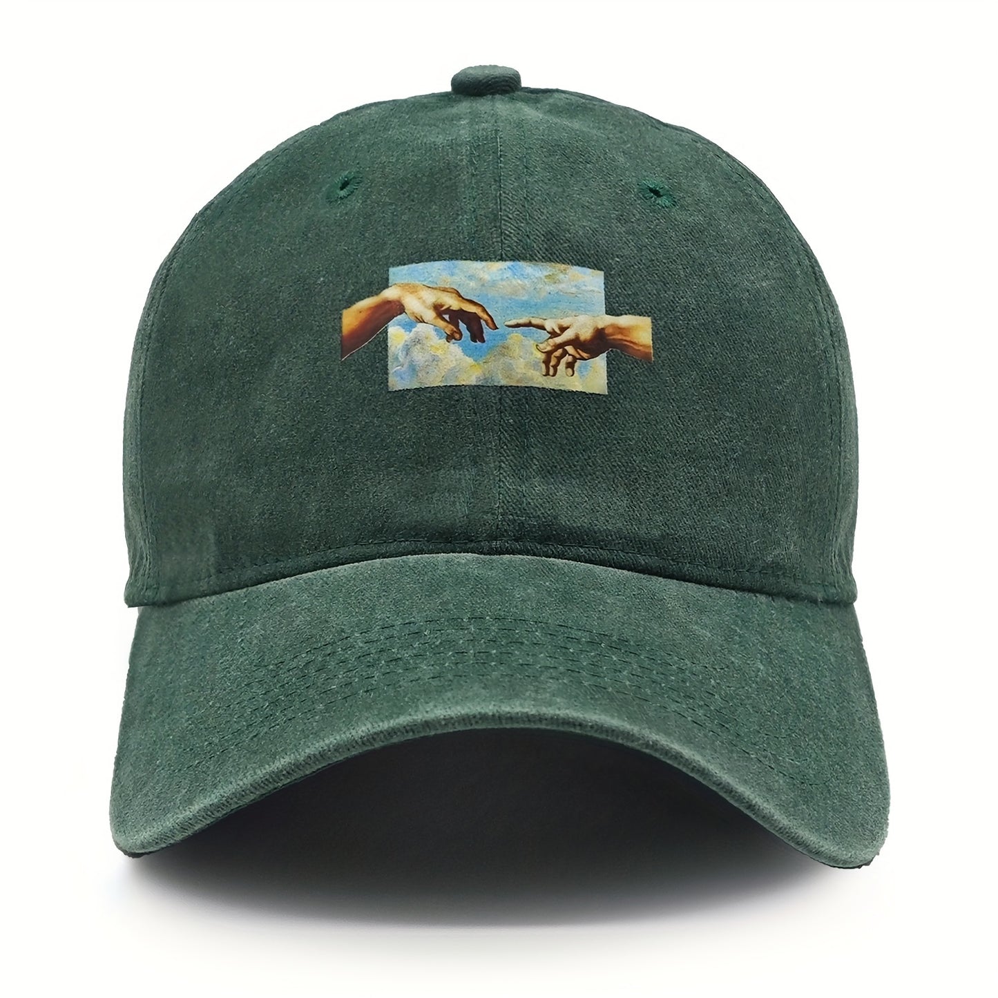 Vintage oil painting print baseball cap made of breathable polyester with casual embroidery. Features a flag theme, adjustable fit, and is hand washable.