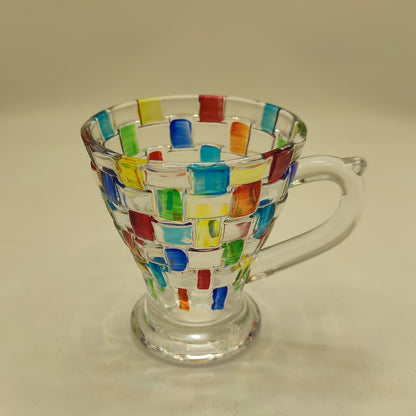 Hand-painted color grid coffee cup and saucer set with European style, perfect for home use.