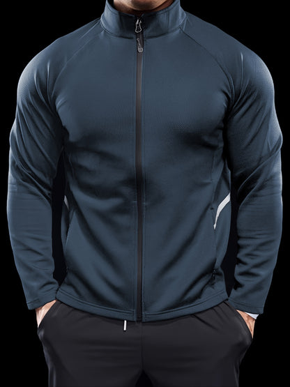 Men's full zip slim fit jacket, designed for sports and fitness with quick-dry and breathable material.