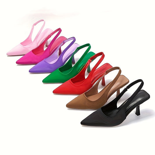 Women's stylish solid color sandals with ankle strap, high heel for party, point toe and lightweight