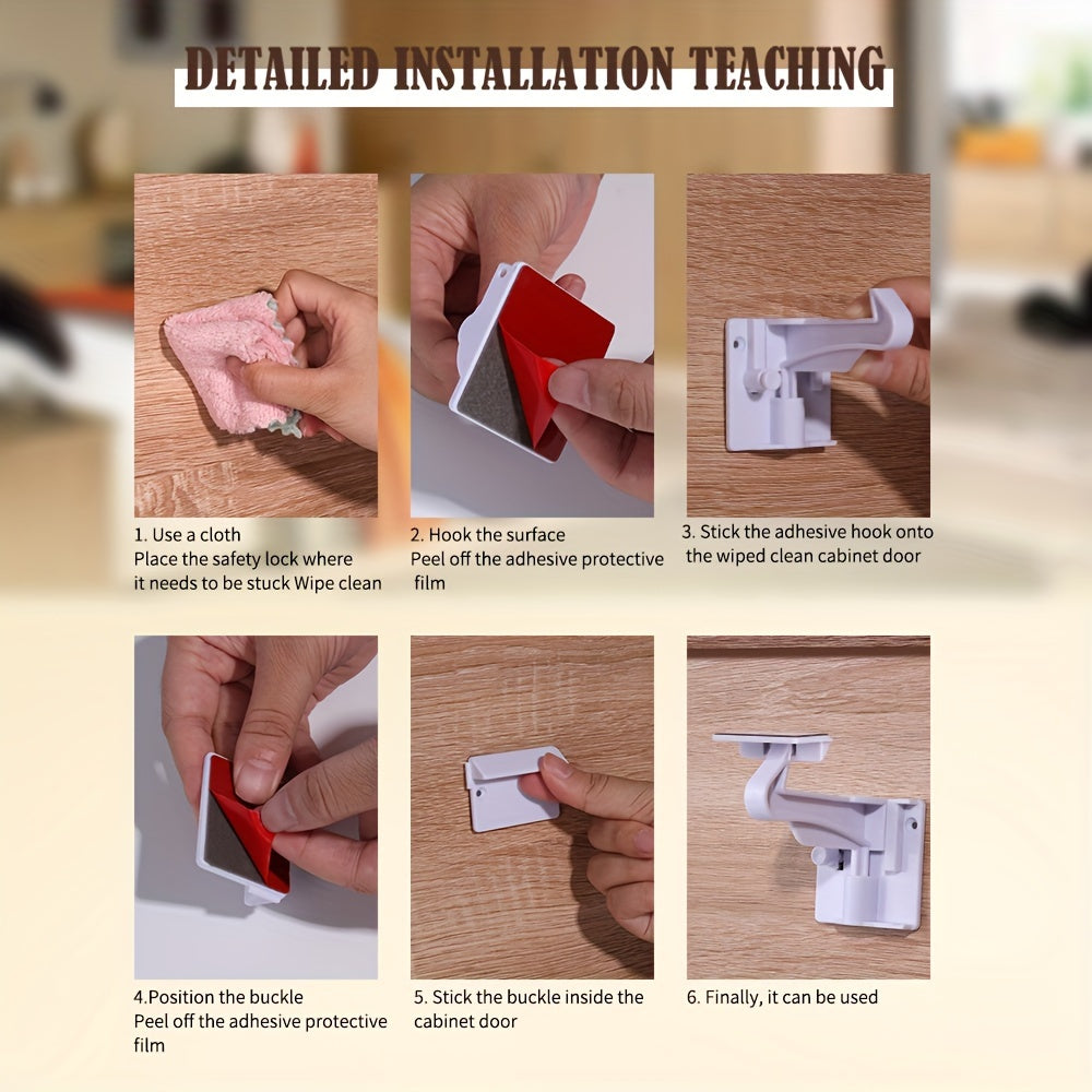 Set of 4 Cabinet Locks with Invisible Adhesive for Safety-proofing Drawers, Easy Installation without Drilling