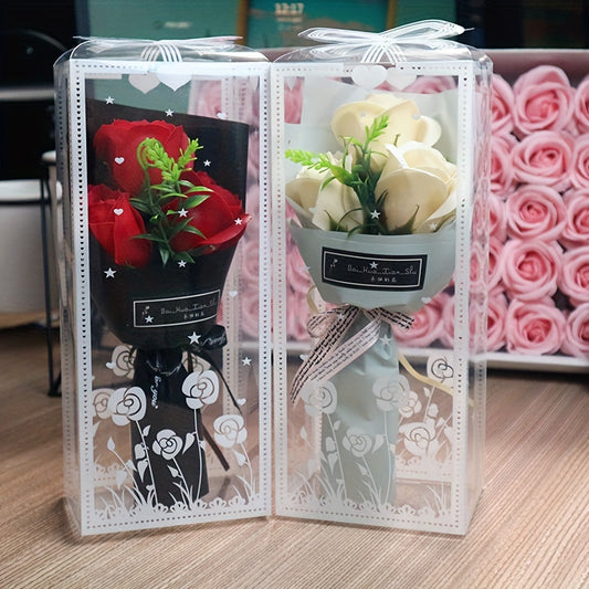 3 sets of artificial rose bouquets and a preserved red flower gift box make a unique gift for Valentine's Day, Mother's Day, Thanksgiving, birthdays, and anniversaries.