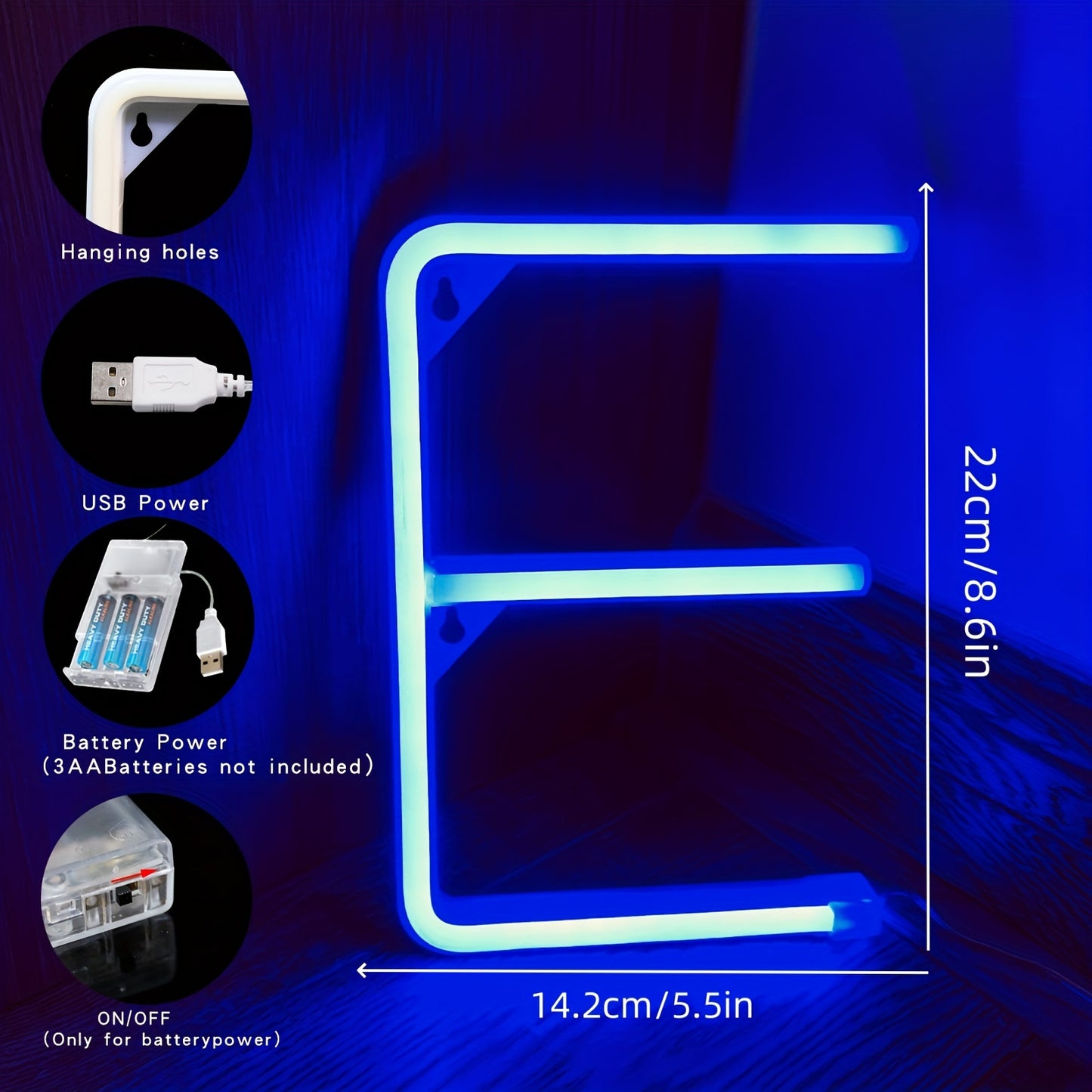 Neon LED letter light sign, powered by USB or batteries, perfect for bedroom decor or special occasions.