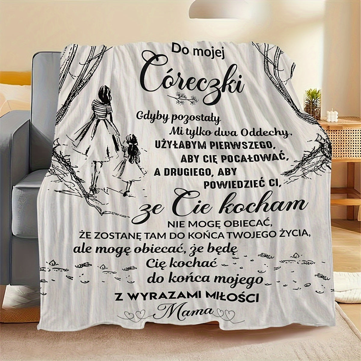 Personalized Polish Letter Blanket for Daughter from Mom - Soft and Cozy Gift for Bed, Sofa, or Travel