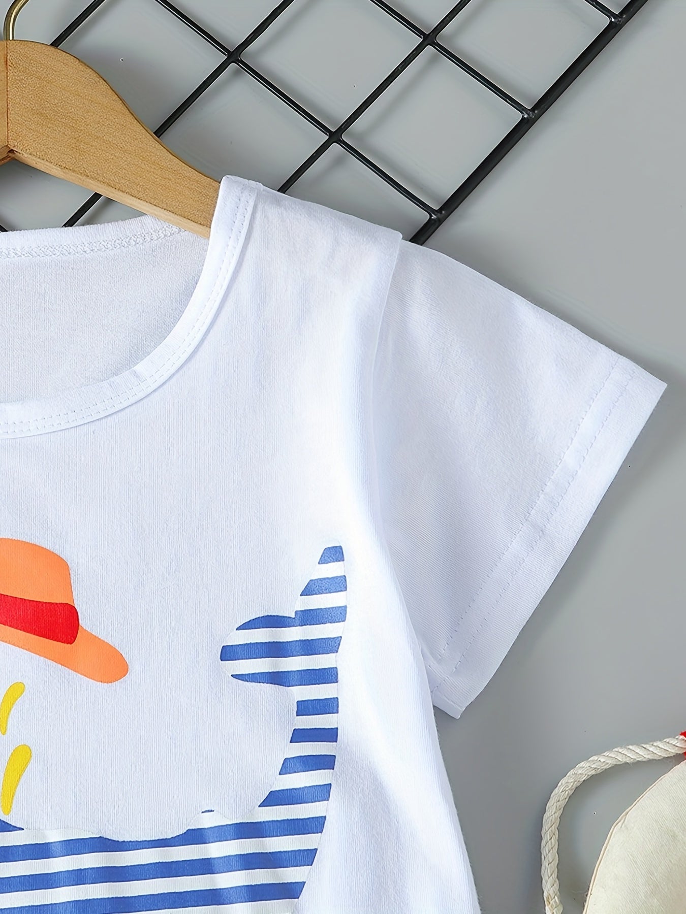 Boys Whale Casual Outfit: T-shirt & Striped Shorts for Summer Wear