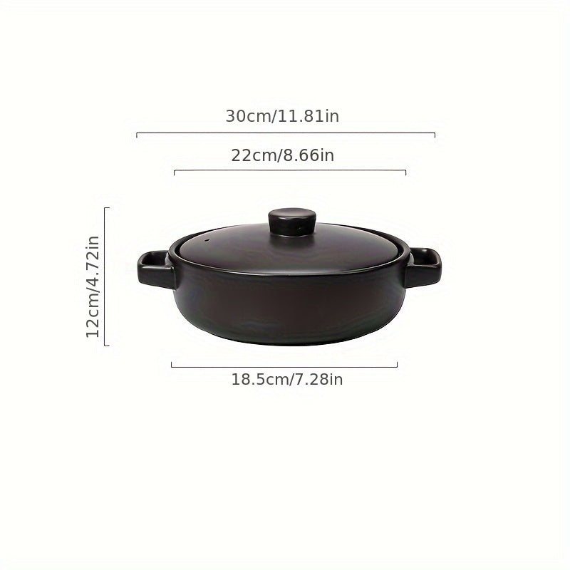 Durable Clay Pot Cookware: Round Microwave Safe Stew Pot with Lid - 2L High-Temperature Resistant Ceramic Casserole Dish for Slow Cooking, Braising, and Soup Making