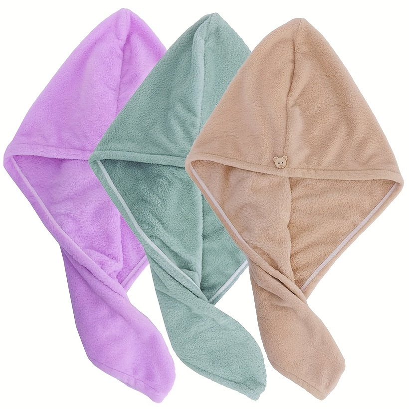 3/4 Super soft hair drying towels with buttons for all hair types.