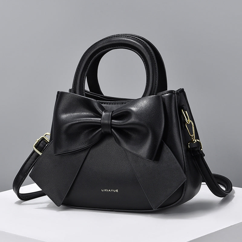 Solid color bow zipper small bag for ladies