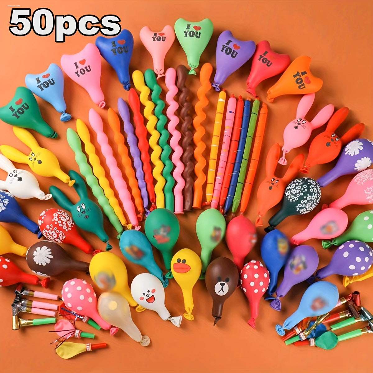 50-piece durable rubber balloon set perfect for parties and celebrations. Ideal for balloon decorations.