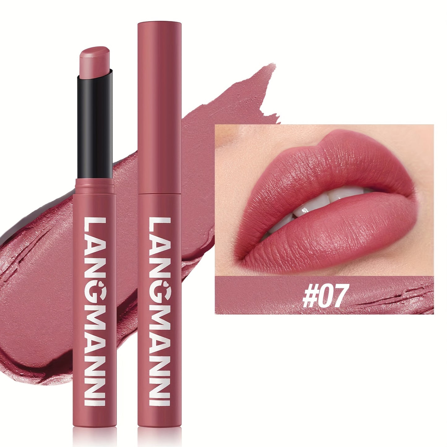 Matte lipstick in 12 shades for all skin tones in berry and mixed colors, long-lasting and vibrant.