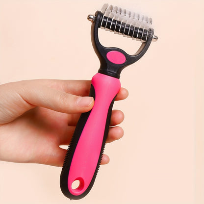 1pc Double-sided Dog Undercoat Hair Removal Comb with Non-slip Gentle Slicker Brush