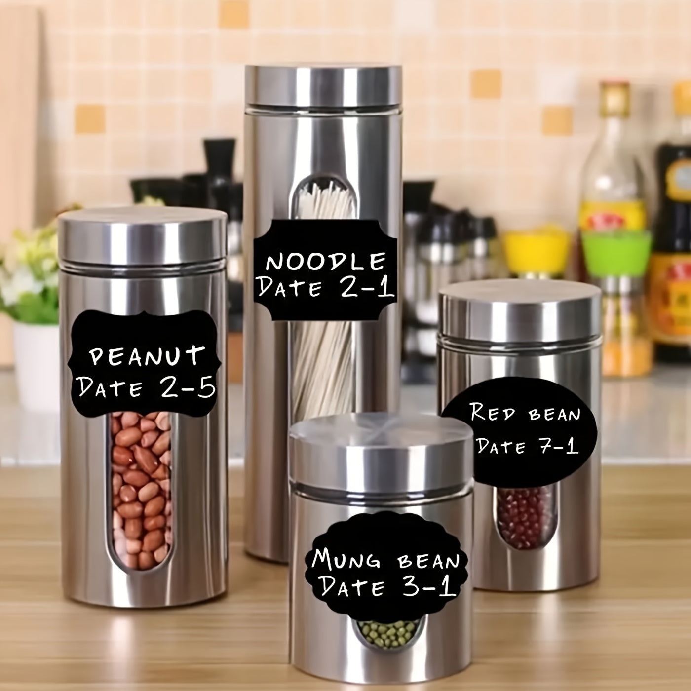 Kitchen Accessories: Set of 36 Reusable Blackboard Stickers for Food Storage Containers, with Pen. Waterproof, Glue-Free, and Self-Adhesive Labels for Spices, Cheese, and More.