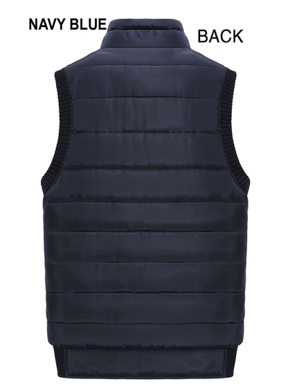 Men's Winter Vest - Olive Green, Zipper, Fleece-Lined, Ribbed Collar & Cuffs